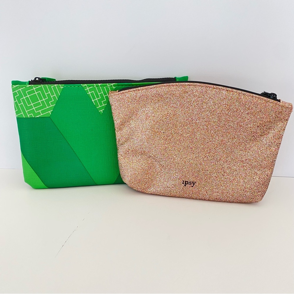 Ipsy Green and Glitter Cosmetic Bag Bundle New